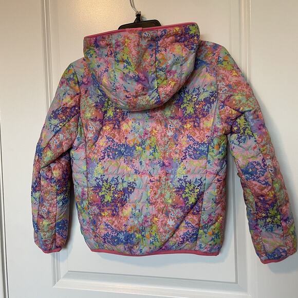 NWT Save The Duck Reversible Puffer Jacket Coat Size 6 Pink Multicolor Abstract - Picture 4 of 15